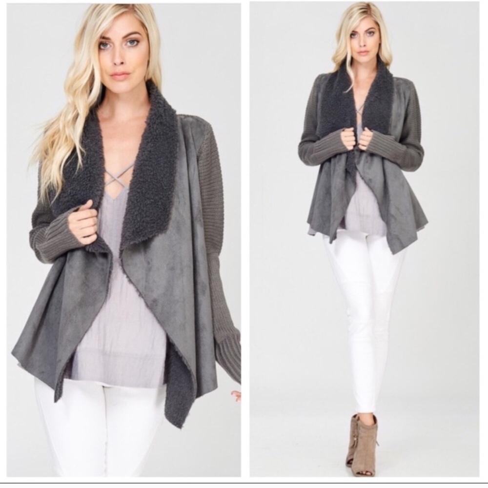 Faux Fur Lined Cardigan Jacket - Picture 3 of 7